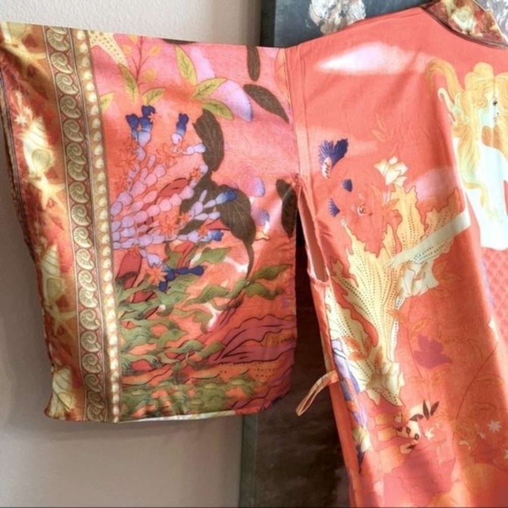 Coral Floral Satin Kimono Robe - Picture 6 of 9